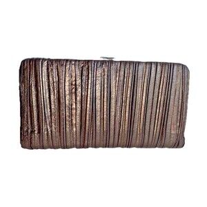 Lodis Brown Gold Framed Metallic Pleaded Leather Clutch Wallet Organizer